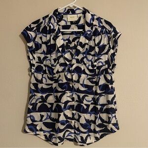 Anthropologie Navy and White Patterned Button Down Shirt